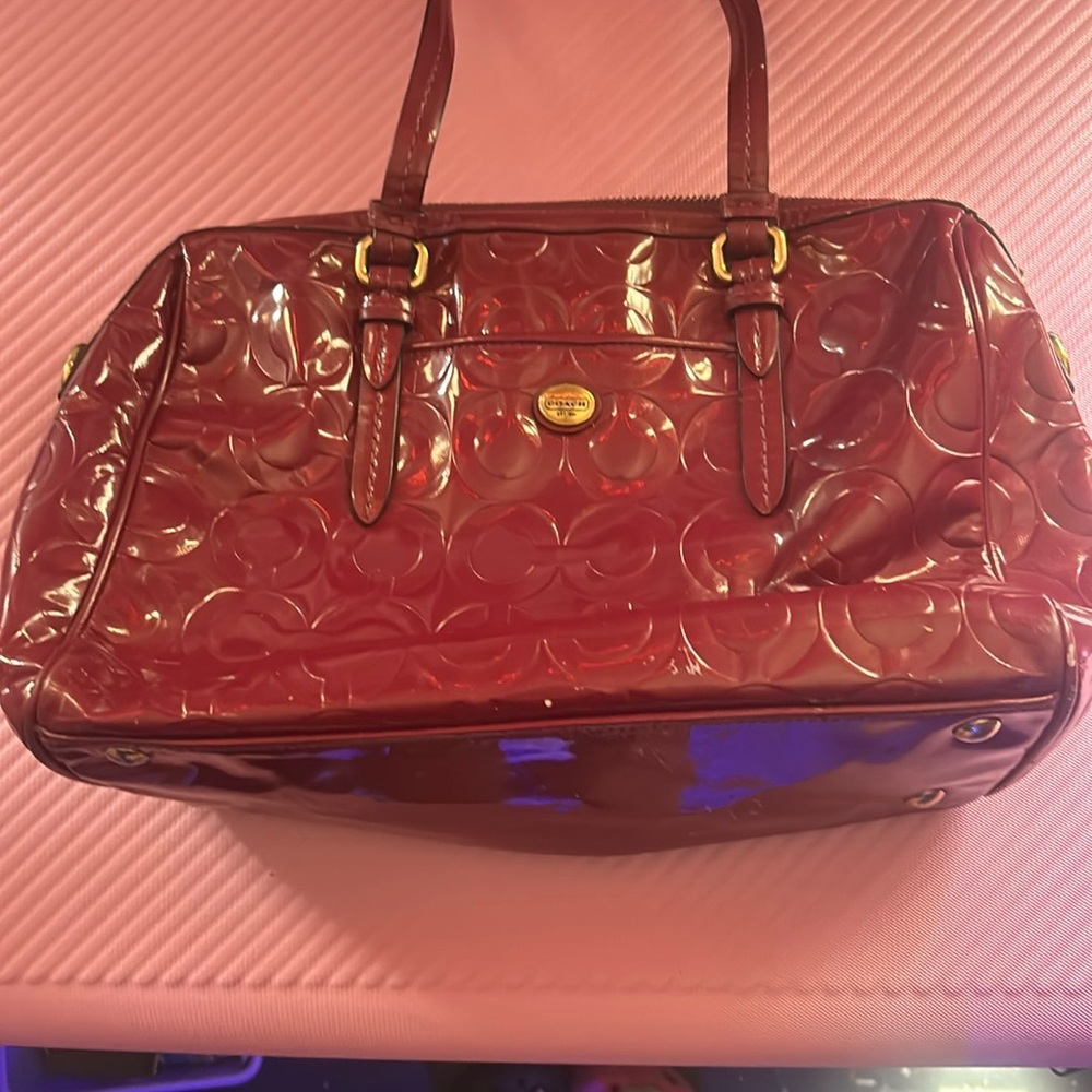 Coach Red Patent Leather Tote Bag